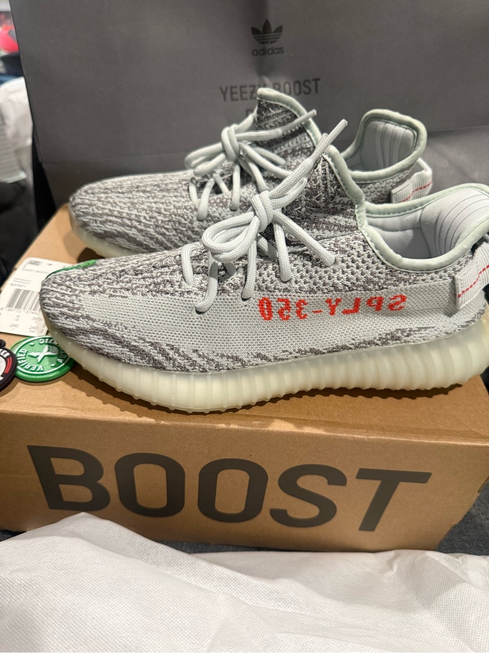 Yeezy Boost 350 V2 Light Grey with Orange Text